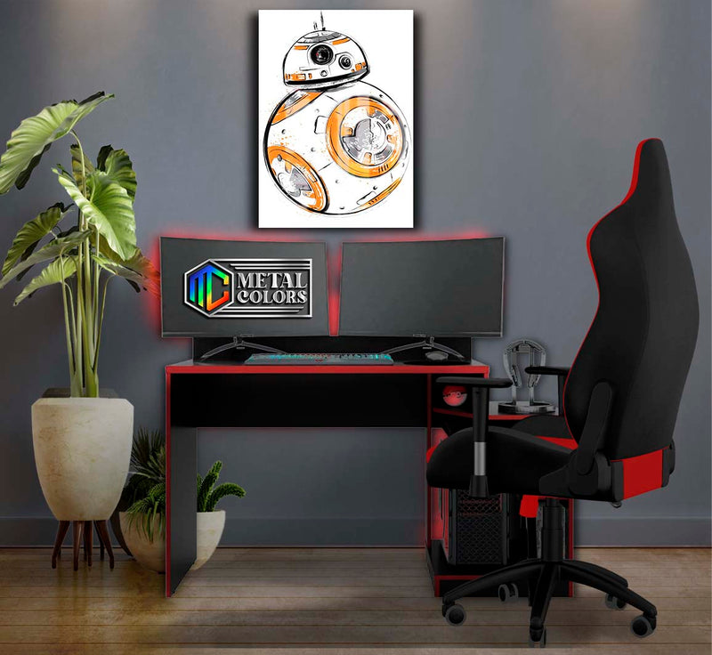 Quadro Metalizado BB-8 Filme Star Wars Placa Decorativa Brilhante