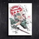 Quadro Metalizado Zoro One Piece Anime Art Placa Decorativa Brilhante