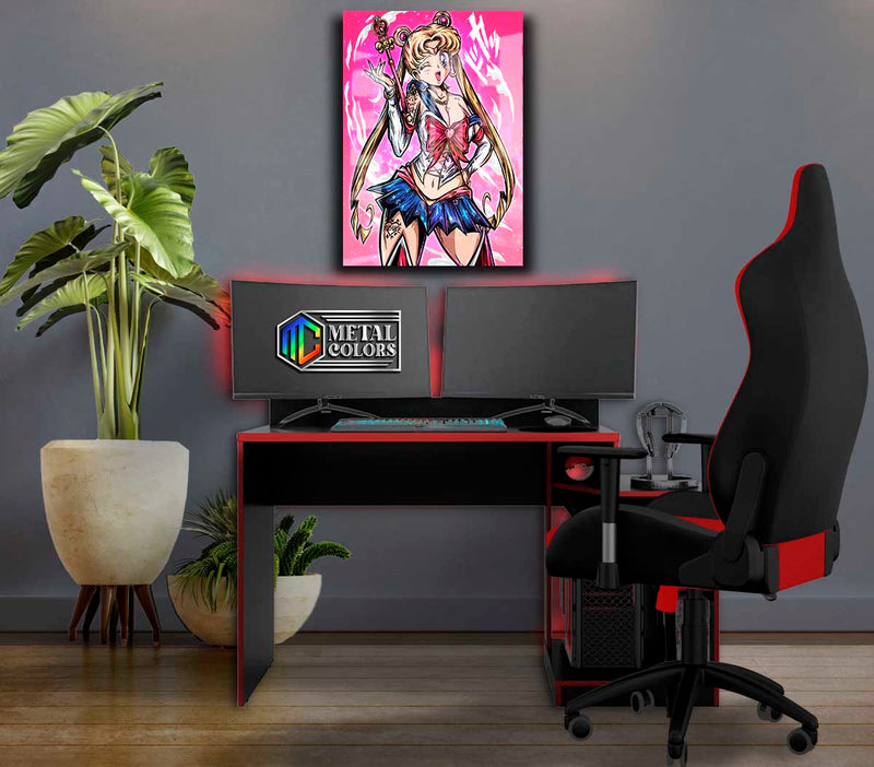 Quadro Metalizado Usagi Tsukino Anime Sailor Moon Placa Decorativa Brilhante