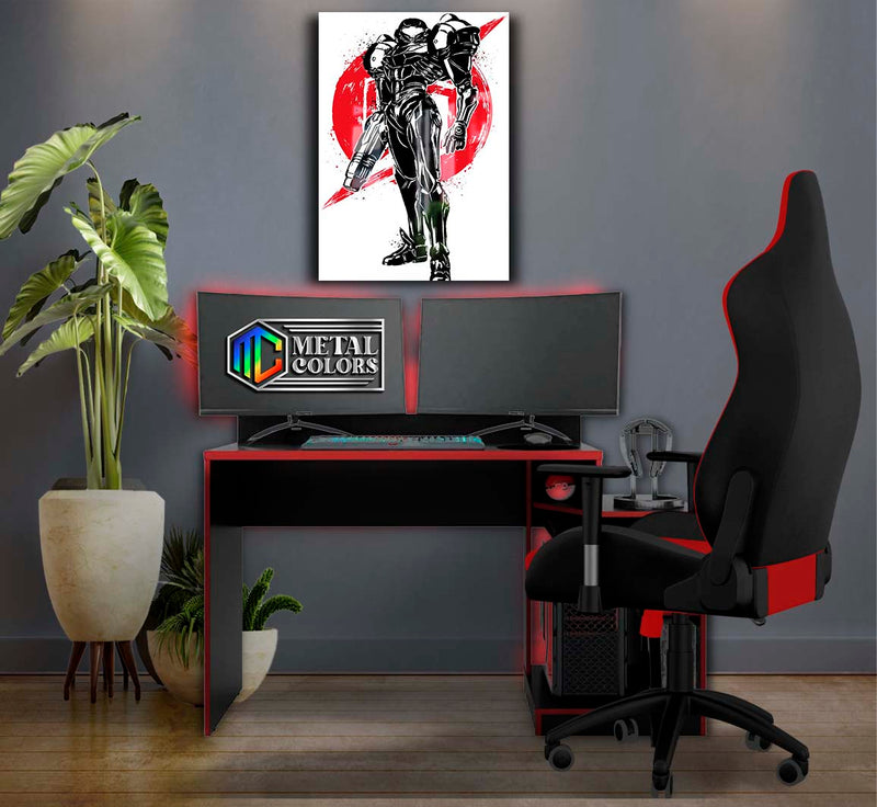 Quadro Metalizado Super Meroid Game Art Placa Decorativa Brilhante