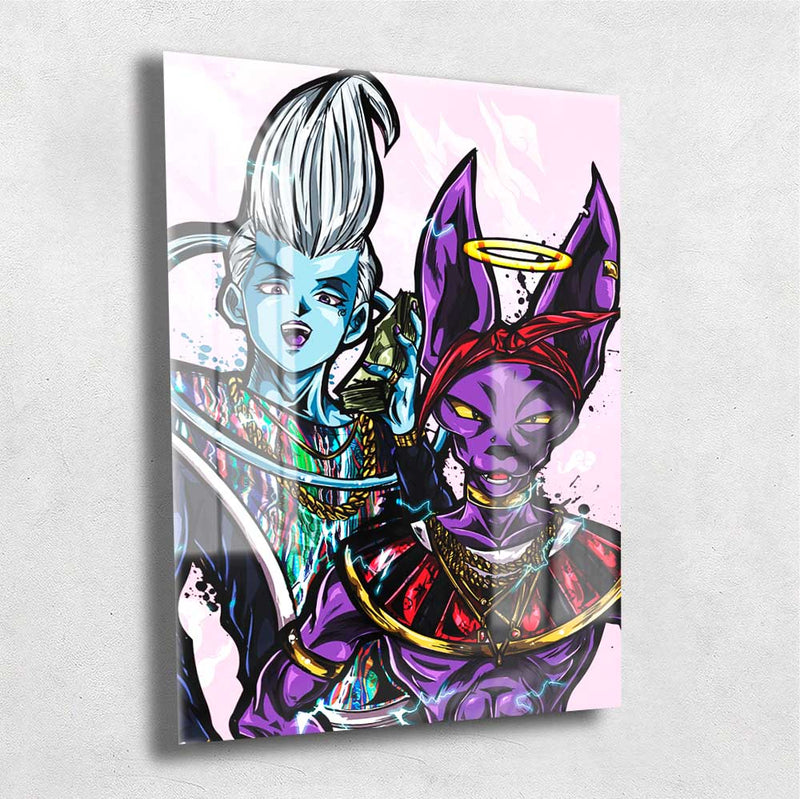 Quadro Metalizado Bills e Whis Dragon Ball Anime Placa Decorativa Brilhante