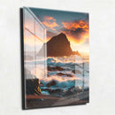 Quadro Metalizado Paisagem Praia Pôr do sol Placa Decorativa Brilhante