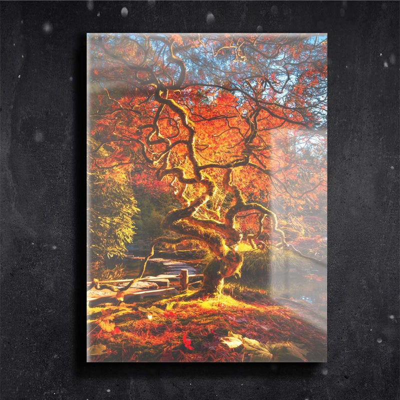 Quadro Metalizado Paisagem Arvore Sagrada Floresta Placa Decorativa Brilhante