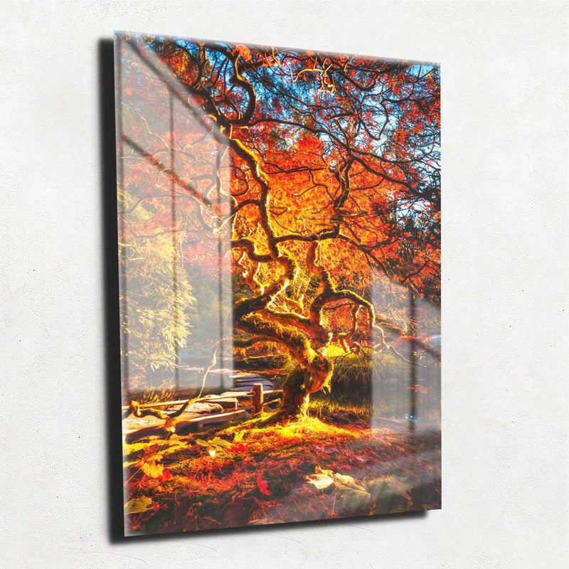 Quadro Metalizado Paisagem Arvore Sagrada Floresta Placa Decorativa Brilhante