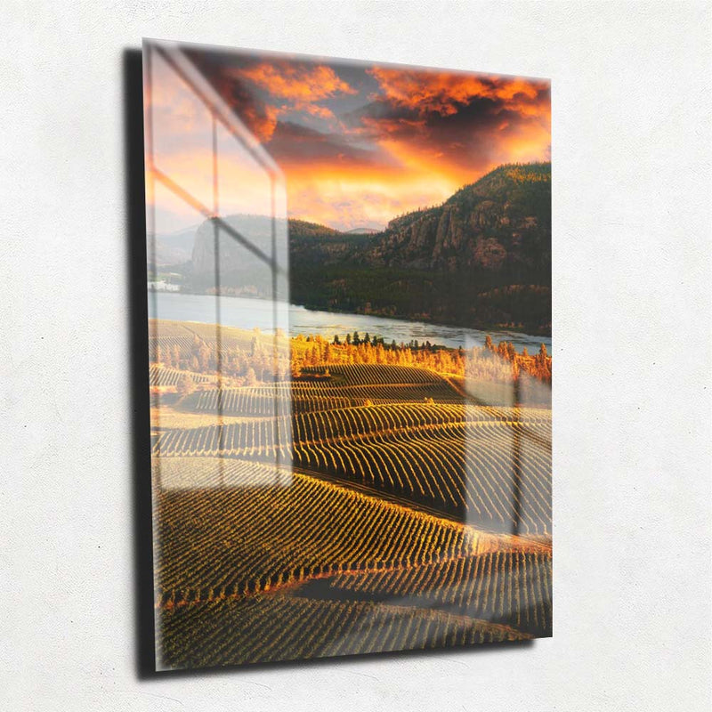 Quadro Metalizado Paisagem Lavoura Montanha Placa Decorativa Brilhante