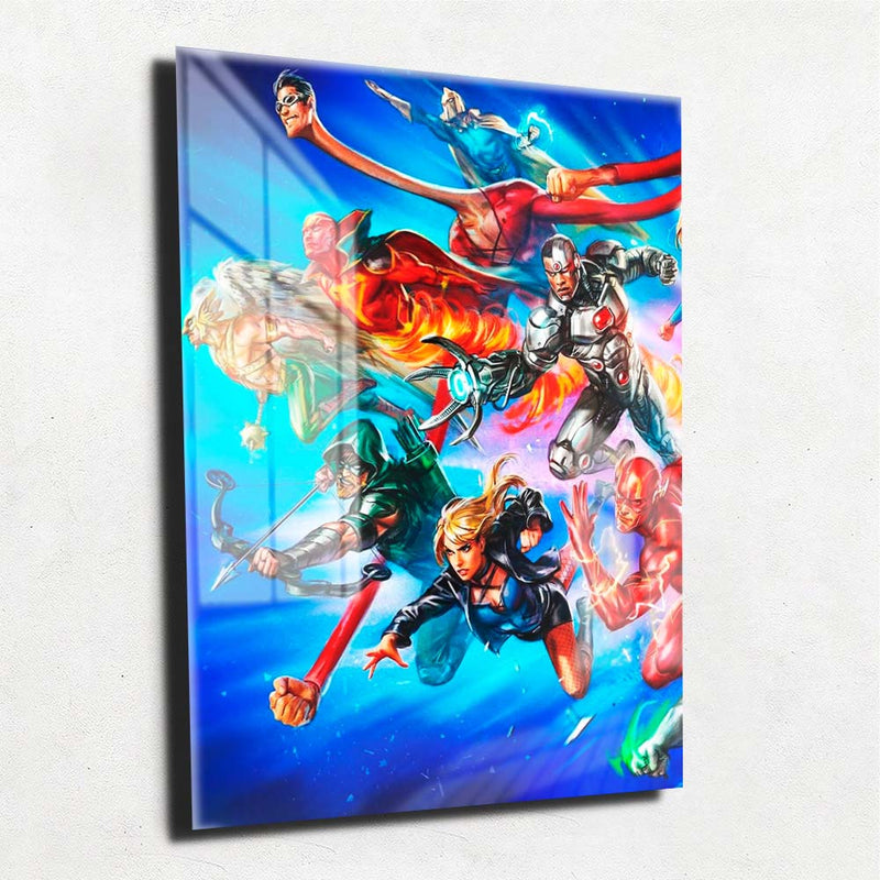 Quadro Metalizado Personagens Liga da Justiça Placa Decorativa Brilhante