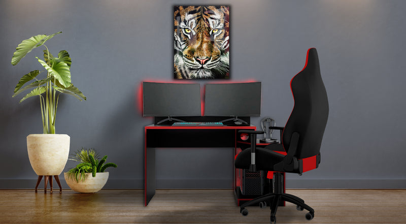 Quadro Metalizado Tigre Encarando Placa Decorativa Brilhante Animais