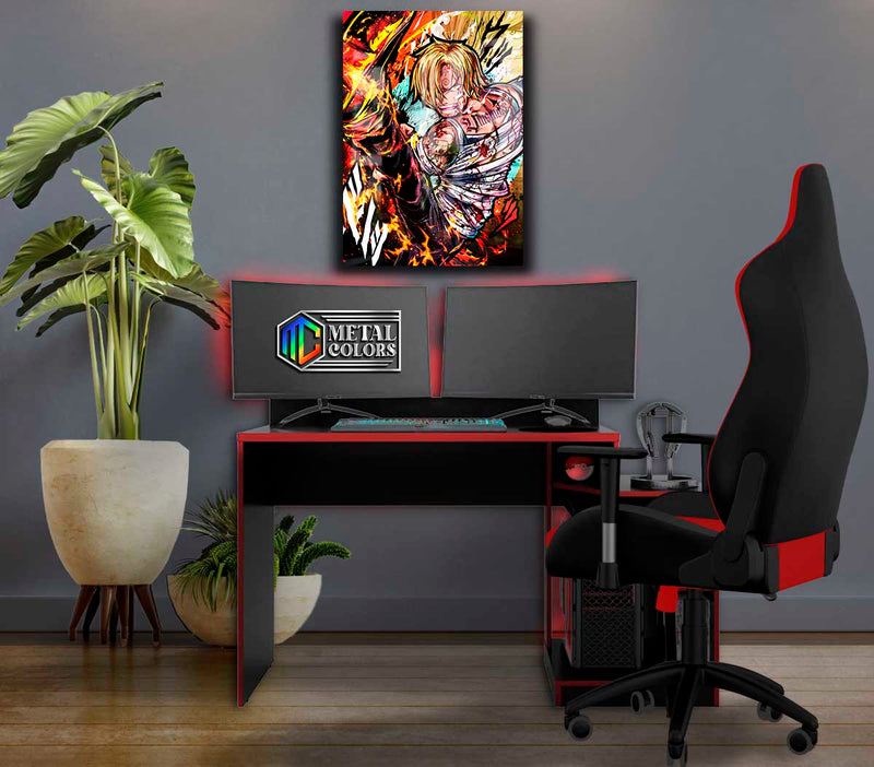 Quadro Metalizado Sanji Anime One Piece Placa Decorativa Brilhante