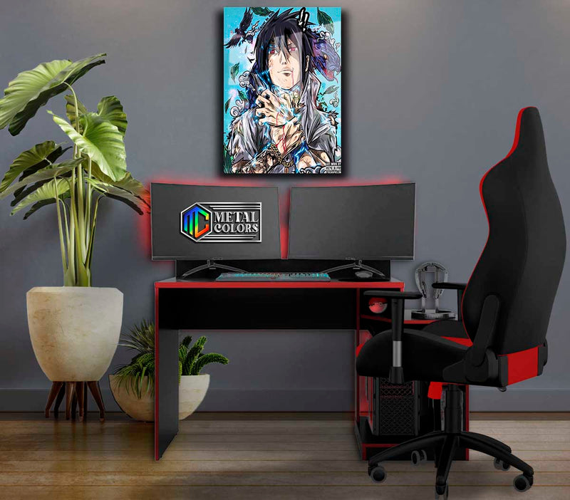 Quadro Metalizado Sasuke Uchiha Anime Naruto Placa Decorativa Brilhante