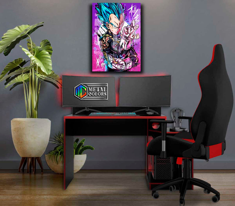 Quadro Metalizado Vegeta Super Sayajin Dragon Ball Anime Placa Decorativa Brilhante 02