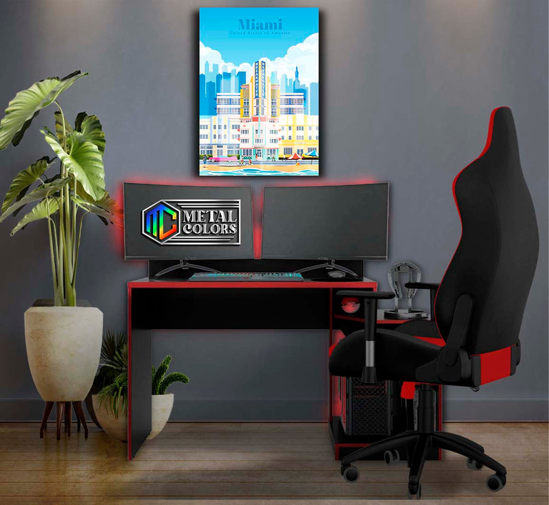 Quadro Metalizado Miami Coleção Países Placa Decorativa Brilhante