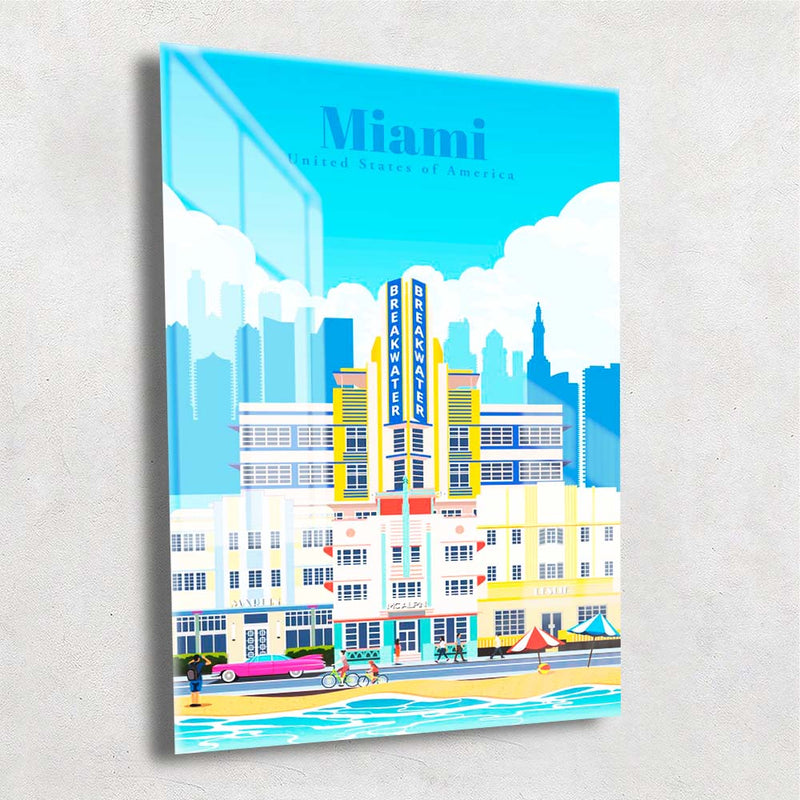 Quadro Metalizado Miami Coleção Países Placa Decorativa Brilhante