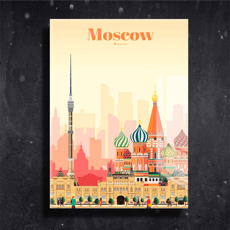 Quadro Metalizado Moscow Coleção Países Placa Decorativa Brilhante