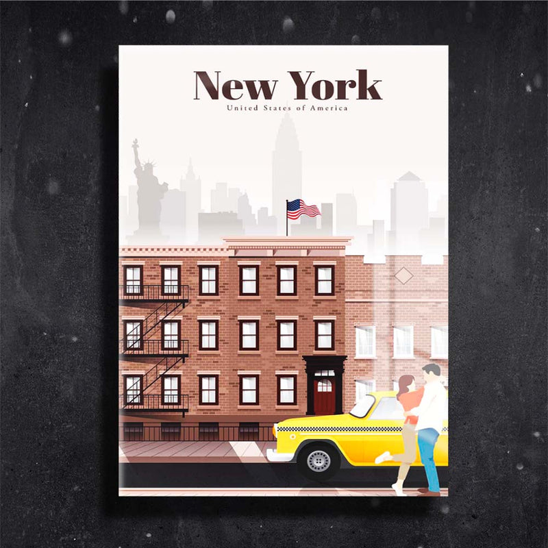 Quadro Metalizado New York Coleção Países Placa Decorativa Brilhante