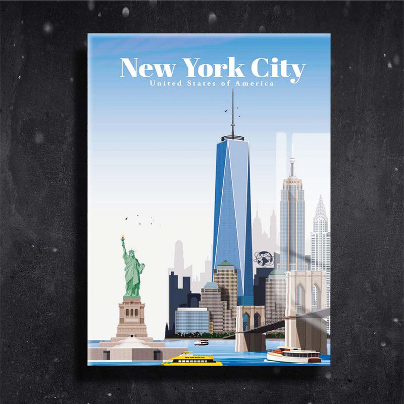 Quadro Metalizado New York City Coleção Países Placa Decorativa Brilhante