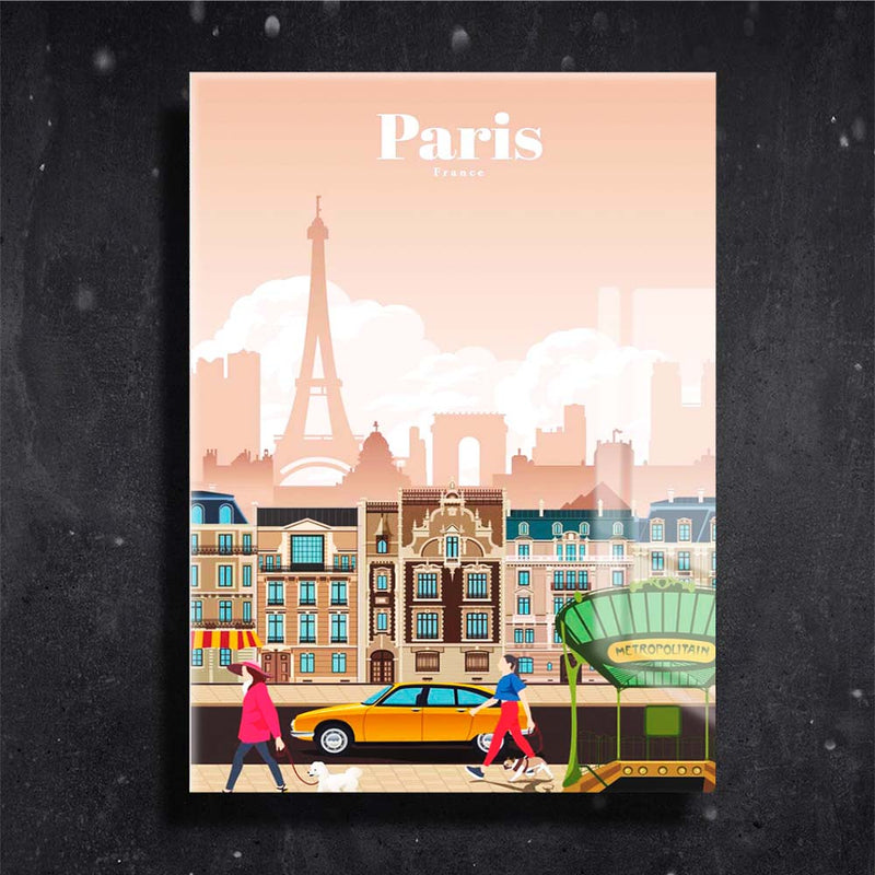 Quadro Metalizado Paris Coleção Países Placa Decorativa Brilhante