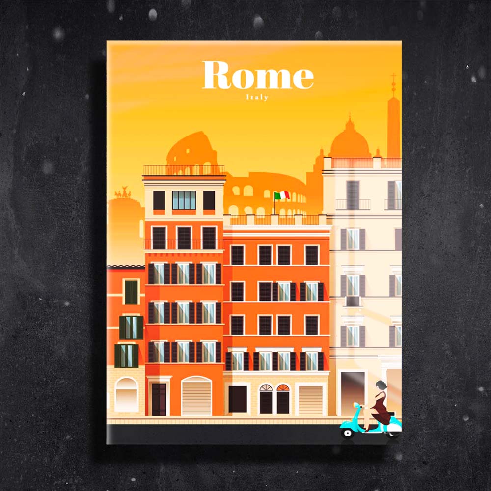 Quadro Metalizado Rome Coleção Países Placa Decorativa Brilhante