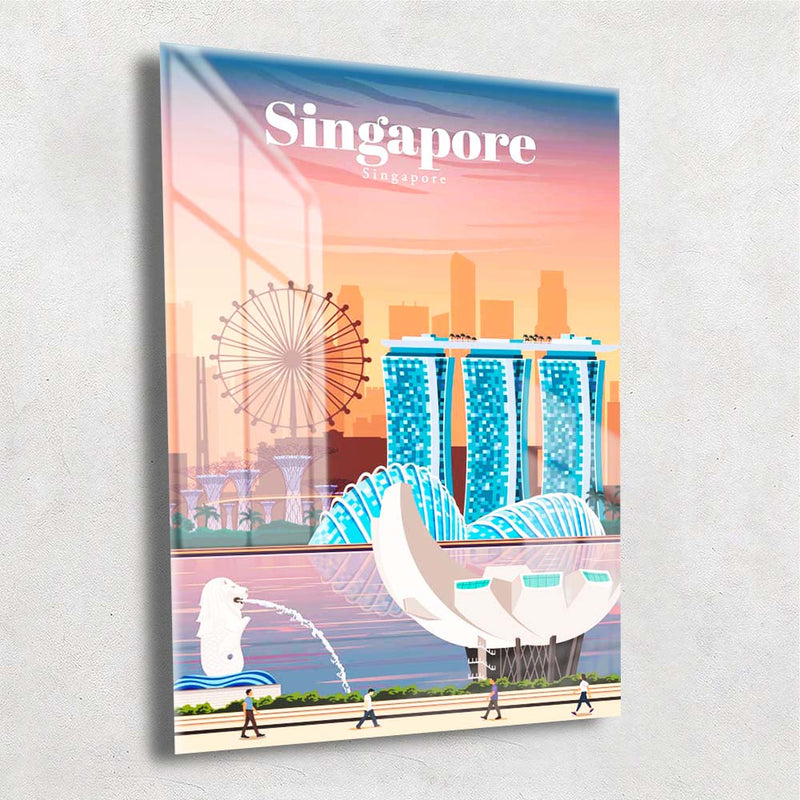 Quadro Metalizado Singapore Coleção Países Placa Decorativa Brilhante