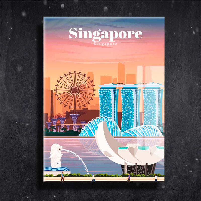 Quadro Metalizado Singapore Coleção Países Placa Decorativa Brilhante