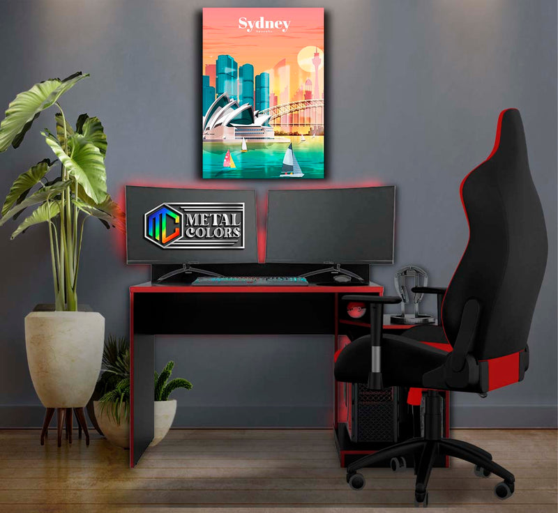 Quadro Metalizado Sidney Coleção Países Placa Decorativa Brilhante