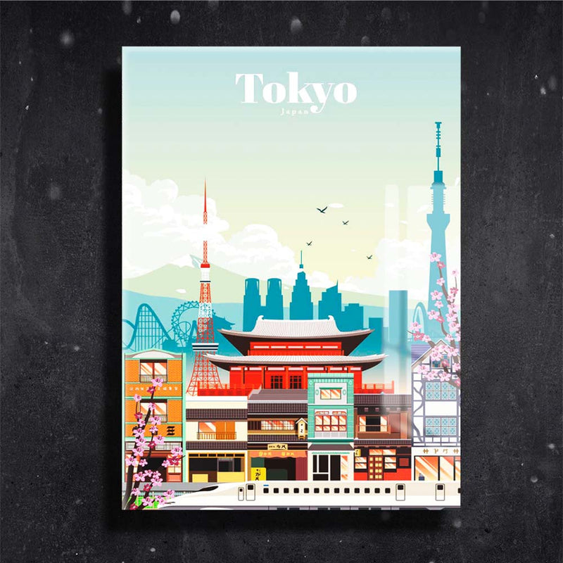 Quadro Metalizado Tokyo Coleção Países Placa Decorativa Brilhante