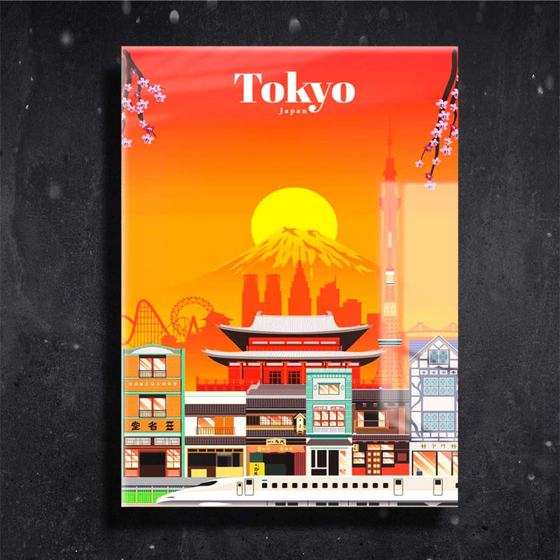 Quadro Metalizado Tokyo Coleção Países Placa Decorativa Brilhante