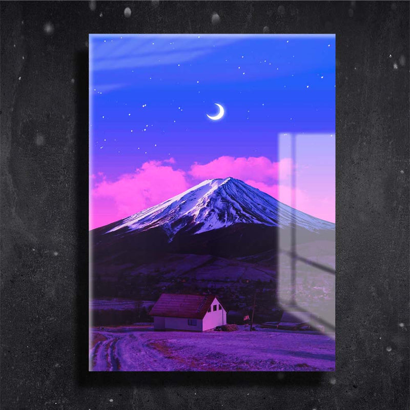 Quadro Metalizado Monte Fuji Japão Coleção Neon Arts Placa Decorativa Brilhante