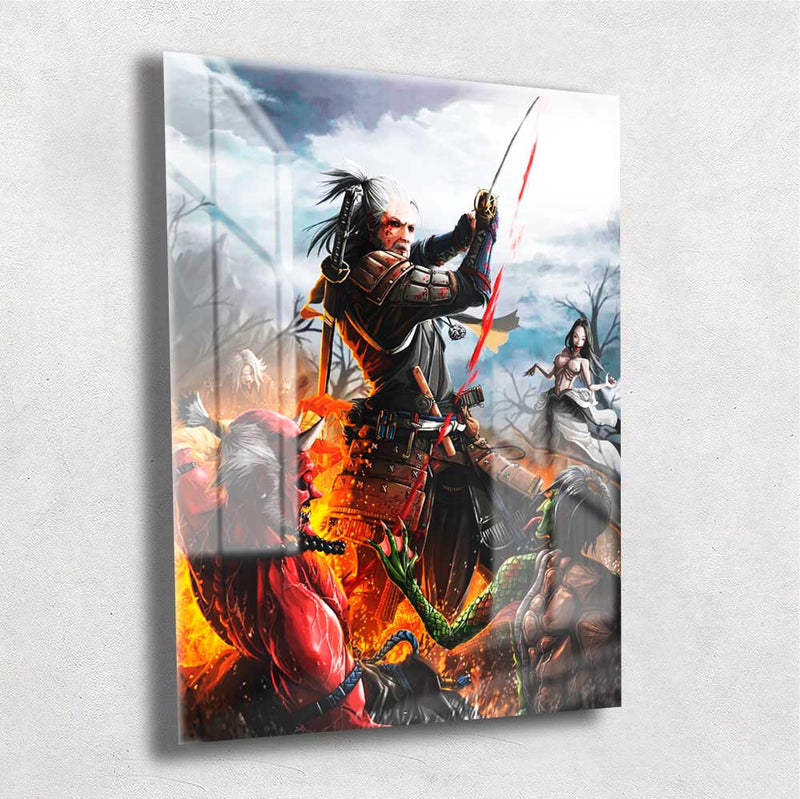 Quadro Metalizado Geralt de Rívia The Witcher Placa Decorativa Brilhante