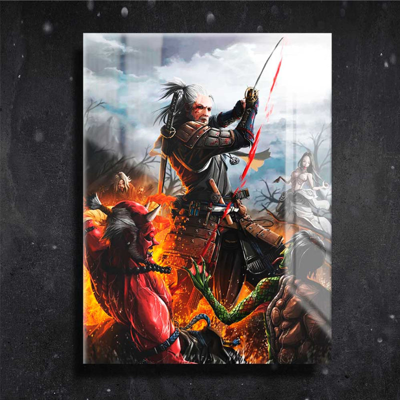 Quadro Metalizado Geralt de Rívia The Witcher Placa Decorativa Brilhante