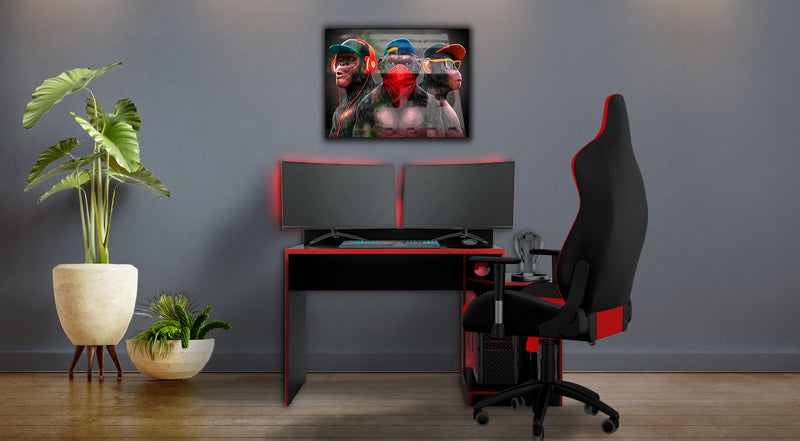 Quadro Metalizado 3 Três Macacos Sábios Fan art Placa Decorativa Brilhante Luxo