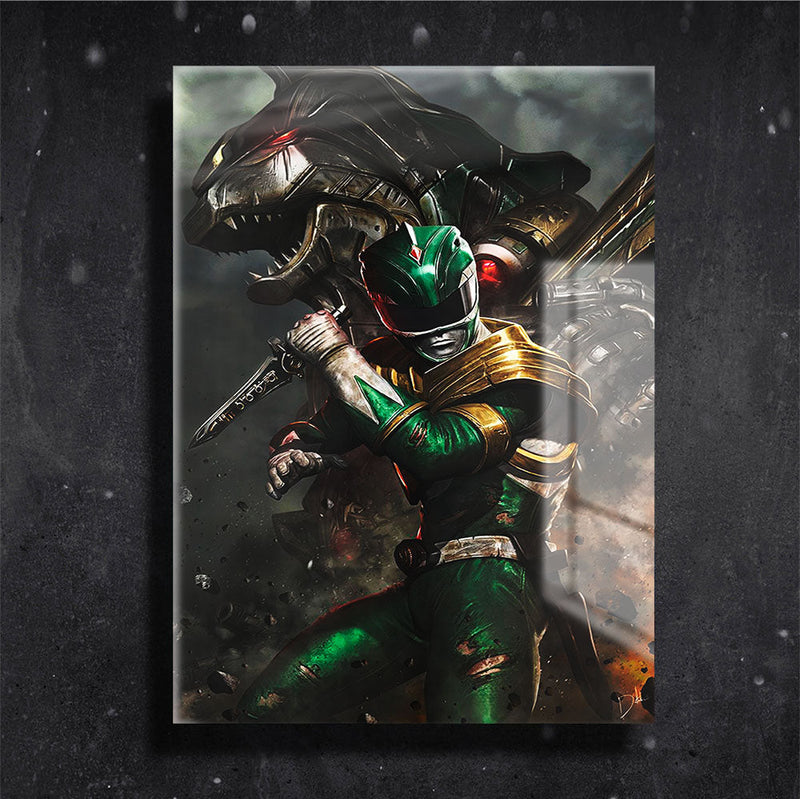 Quadro Metalizado Power Rangers Verde Dragão Tommy Colorido Placa Decorativa Brilhante