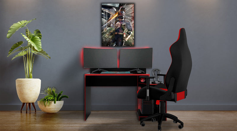 Quadro Metalizado Power Rangers Preto Zack Colorido Placa Decorativa Brilhante