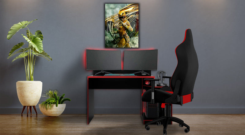 Quadro Metalizado Power Rangers Preto Zack Colorido Placa Decorativa Brilhante