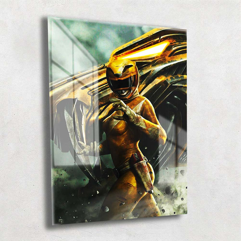 Quadro Metalizado Power Rangers Preto Zack Colorido Placa Decorativa Brilhante