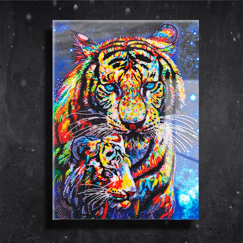 Quadro Metalizado Tigres Colors Animais Placa Decorativa Brilhante