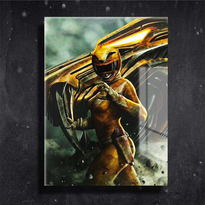 Quadro Metalizado Power Rangers Amarelo Colorido Placa Decorativa Brilhante