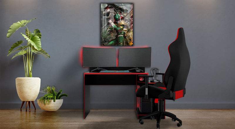 Quadro Metalizado Power Rangers Preto Zack Colorido Placa Decorativa Brilhante