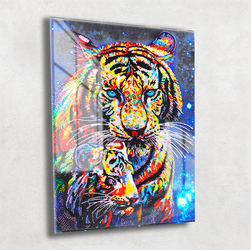 Quadro Metalizado Tigres Colors Animais Placa Decorativa Brilhante