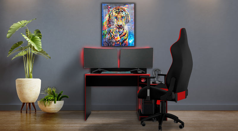 Quadro Metalizado Tigres Colors Animais Placa Decorativa Brilhante