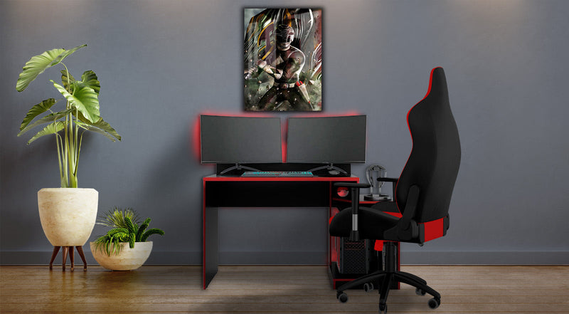 Quadro Metalizado Power Rangers Preto Zack Colorido Placa Decorativa Brilhante